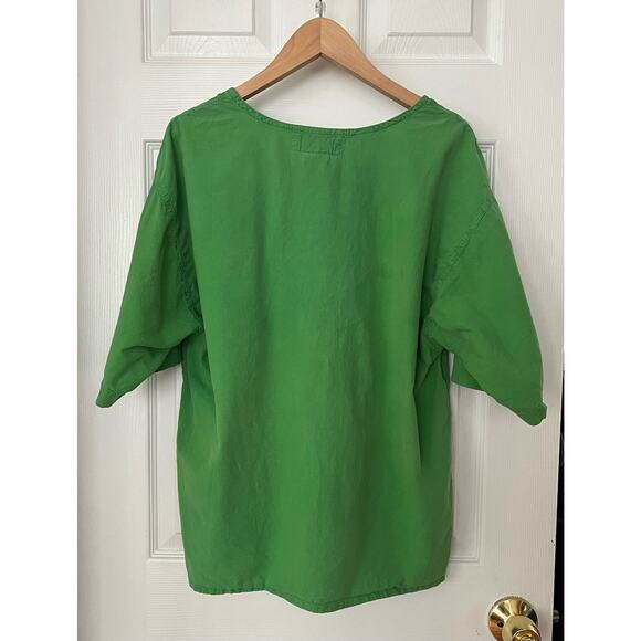 Vintage green short-sleeved eyelet shirt top 100% cotton made in Pakistan Medium - Picture 5 of 5